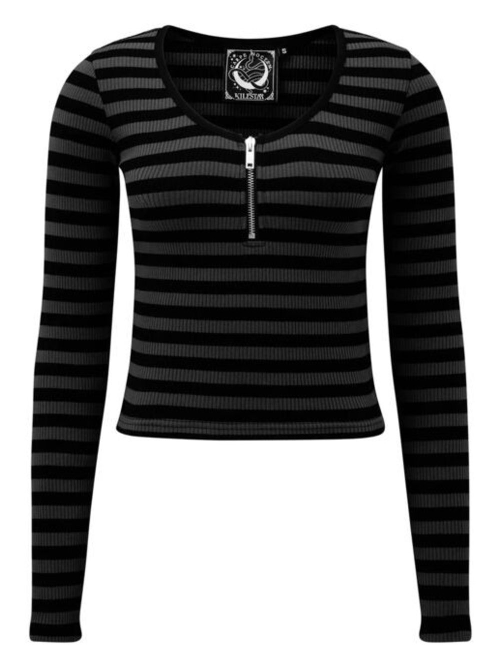 Killstar Izora Ribbed Top Size Small Grey & Black Striped Zip-up